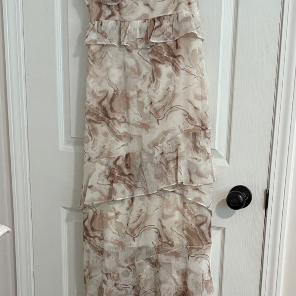 Blu Pepper Cream and Brown Patterned hi lo dress